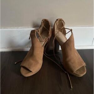 Women's Tan Suede Open-Toe Heels